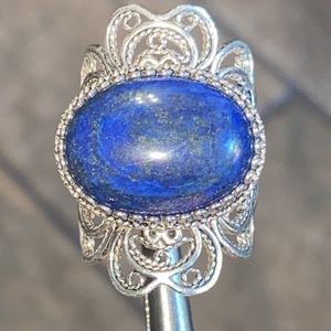 Genuine Lapis Lazuli Sterling Filigree Ring